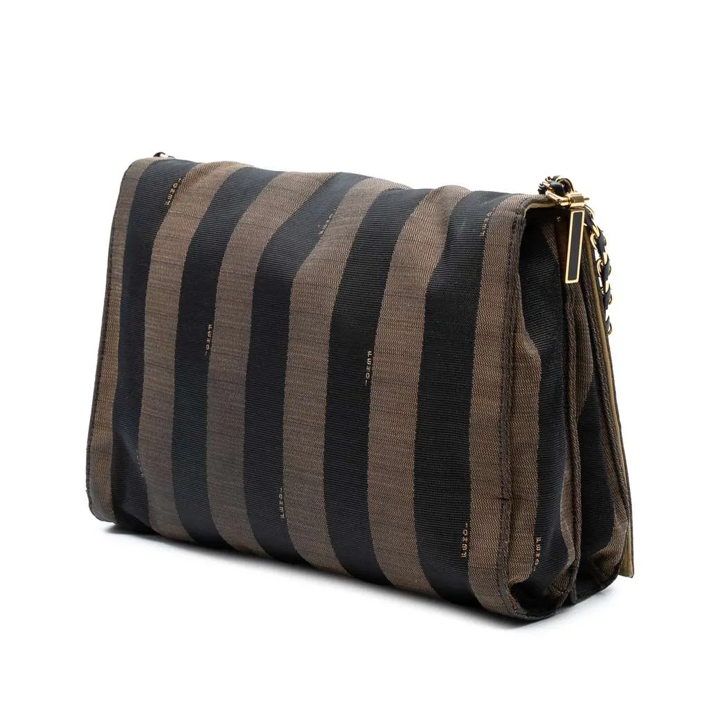 Fendi Large Canvas Pequin Claudia Shoulder Bag Brown Canvas Good - Back View