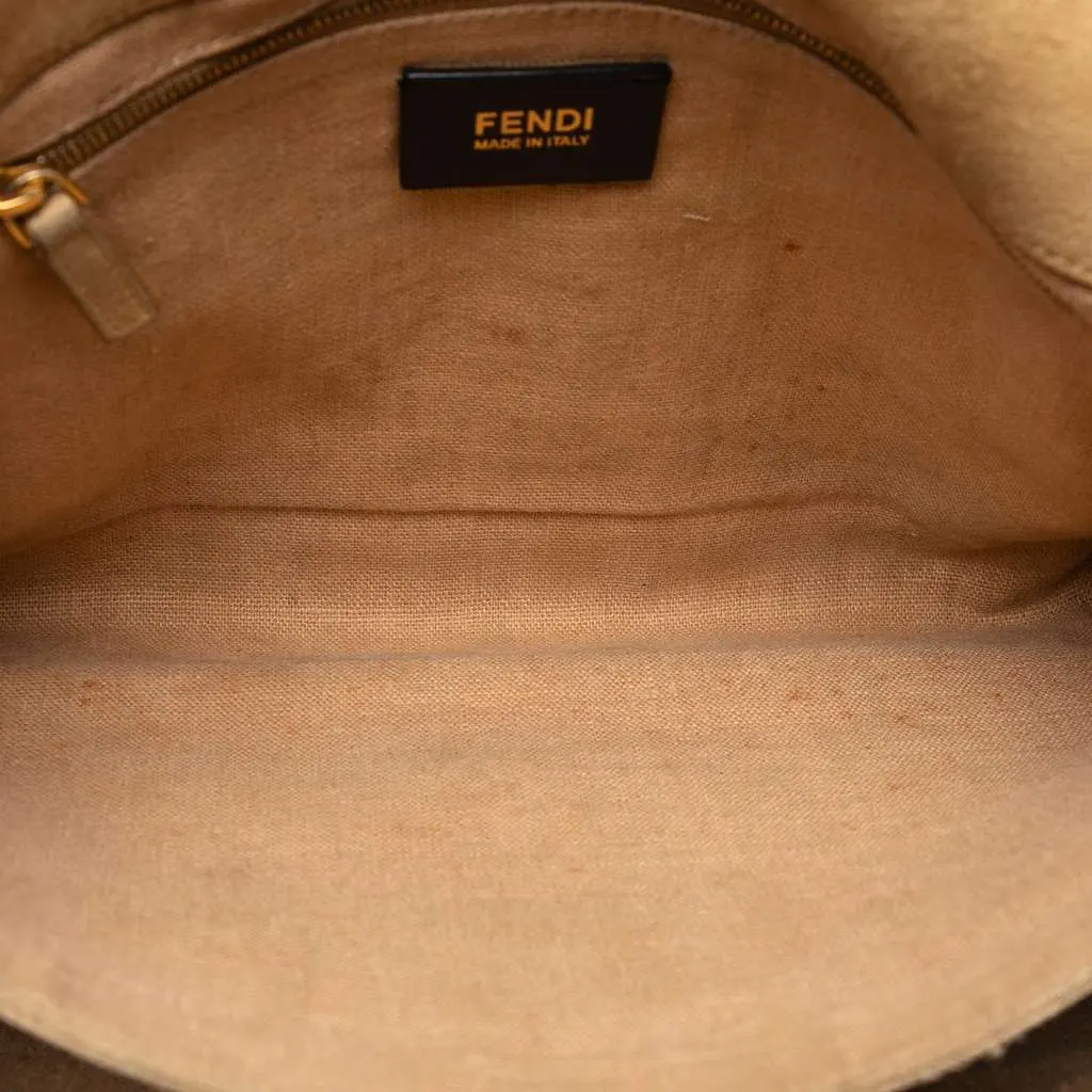 Fendi Large Canvas Pequin Claudia Shoulder Bag Brown Canvas Good - Model View