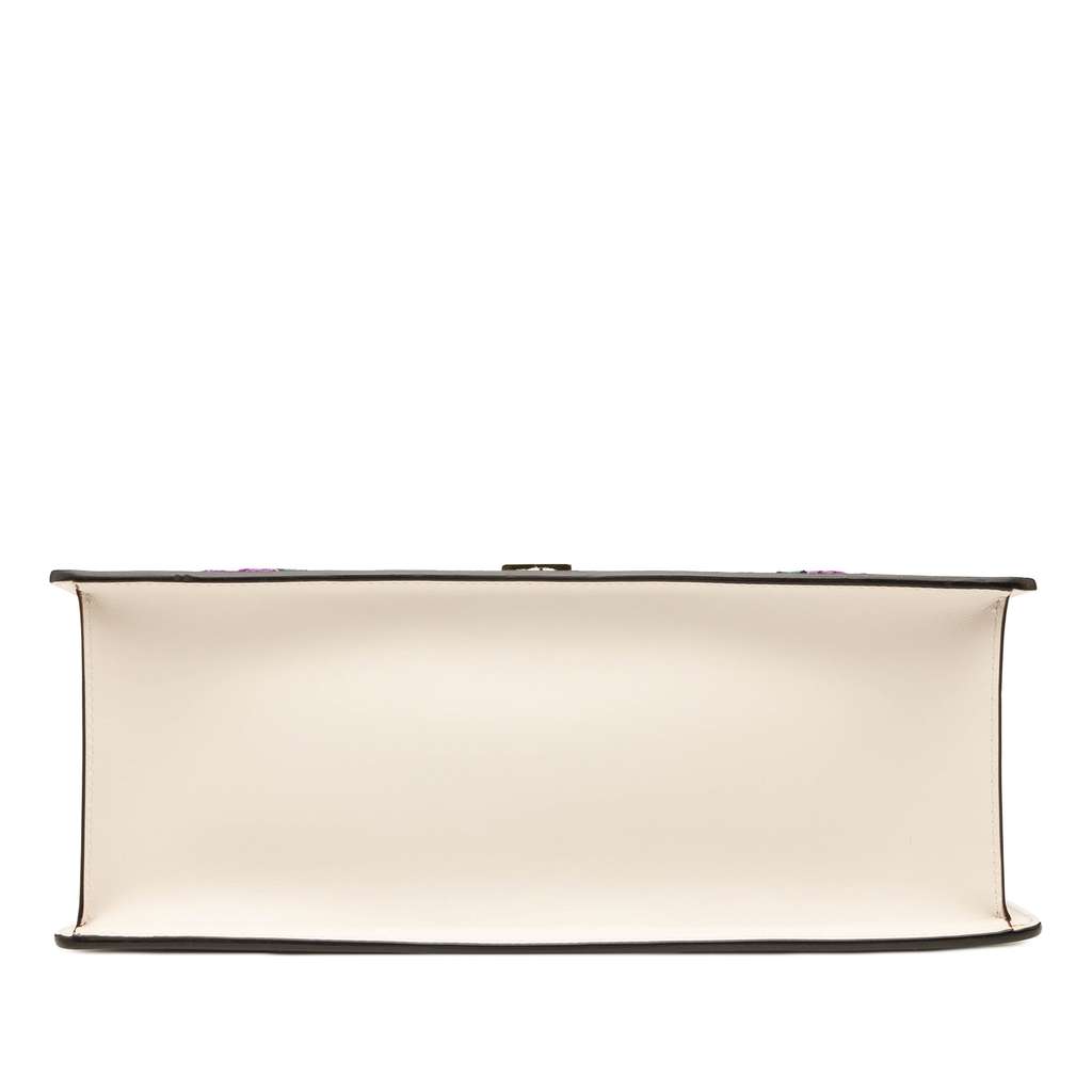 Gucci Medium Floral Embroidered Leather Sylvie Top Handle Bag - 3