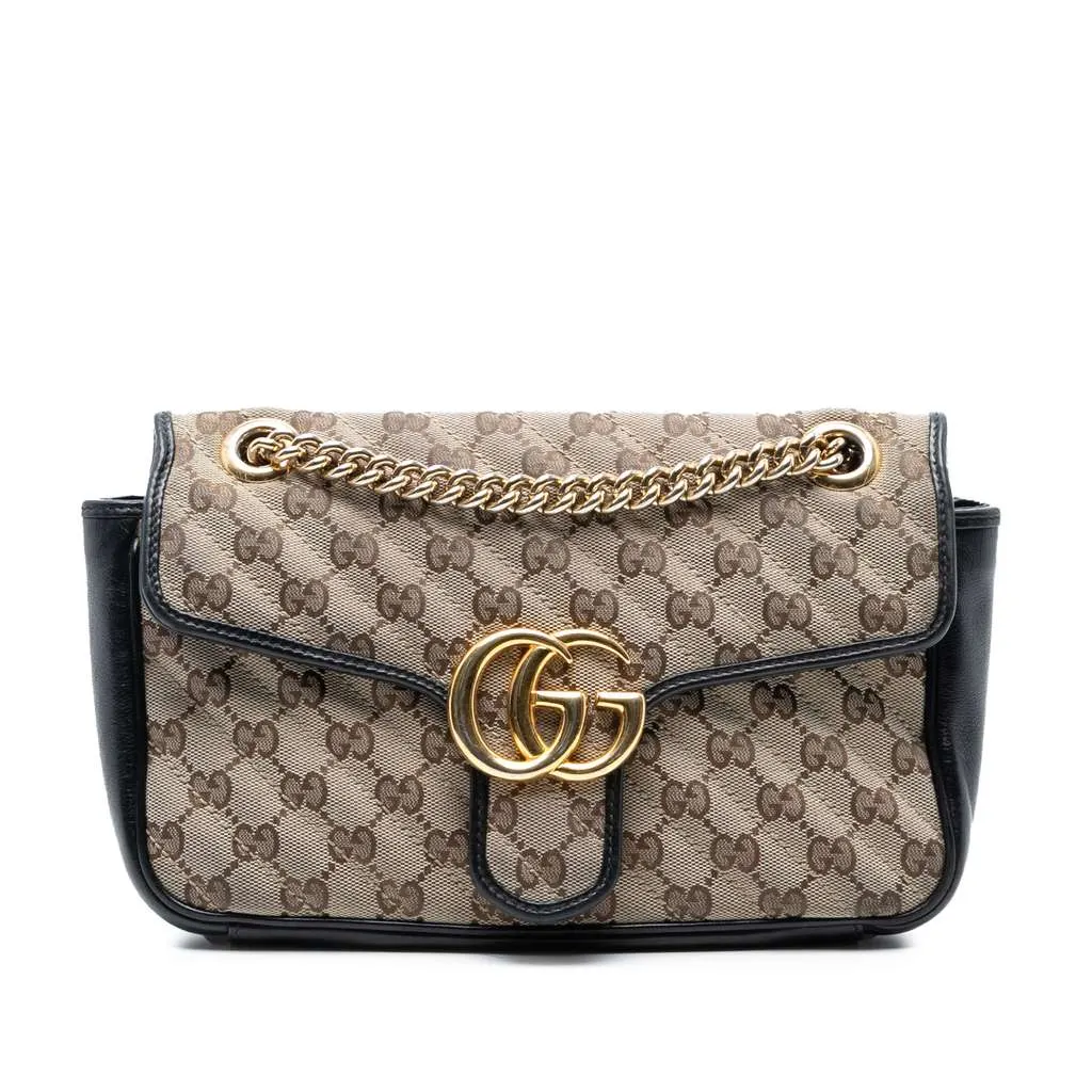 Gucci Medium GG Marmont Matelasse Diagonal GG Canvas Shoulder Bag Brown Canvas Good - Front View