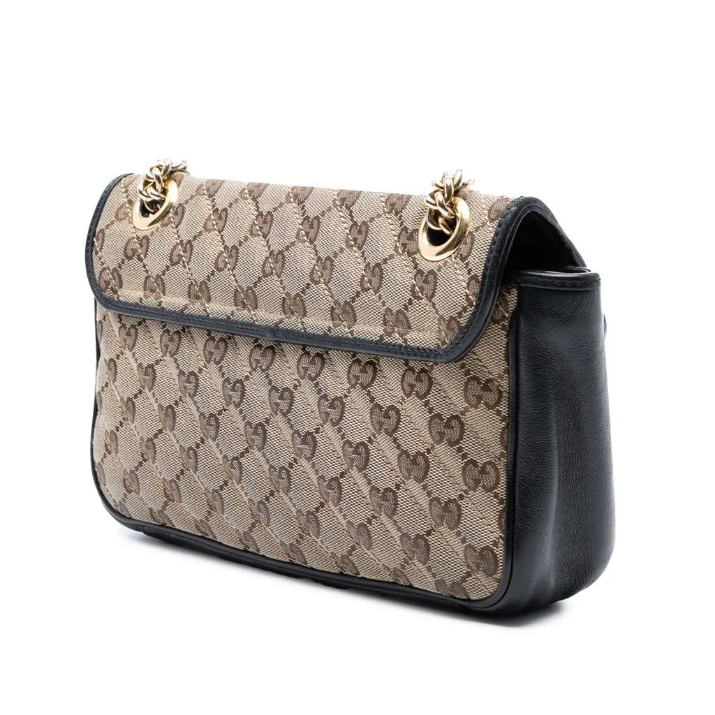 Gucci Medium GG Marmont Matelasse Diagonal GG Canvas Shoulder Bag Brown Canvas Good - Back View