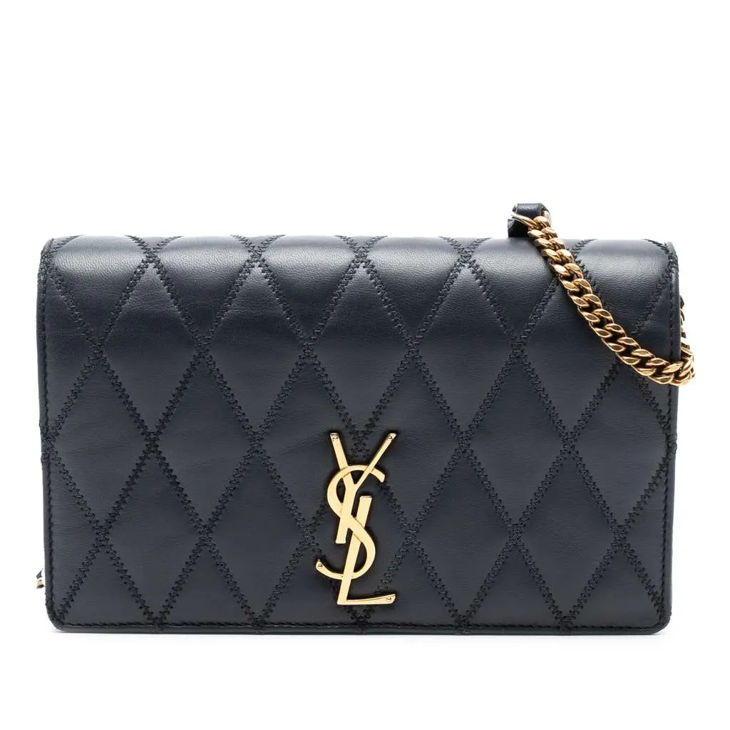 Saint Laurent Diamond Quilted Lambskin Angie Chain Bag Black Leather Very good - Front View