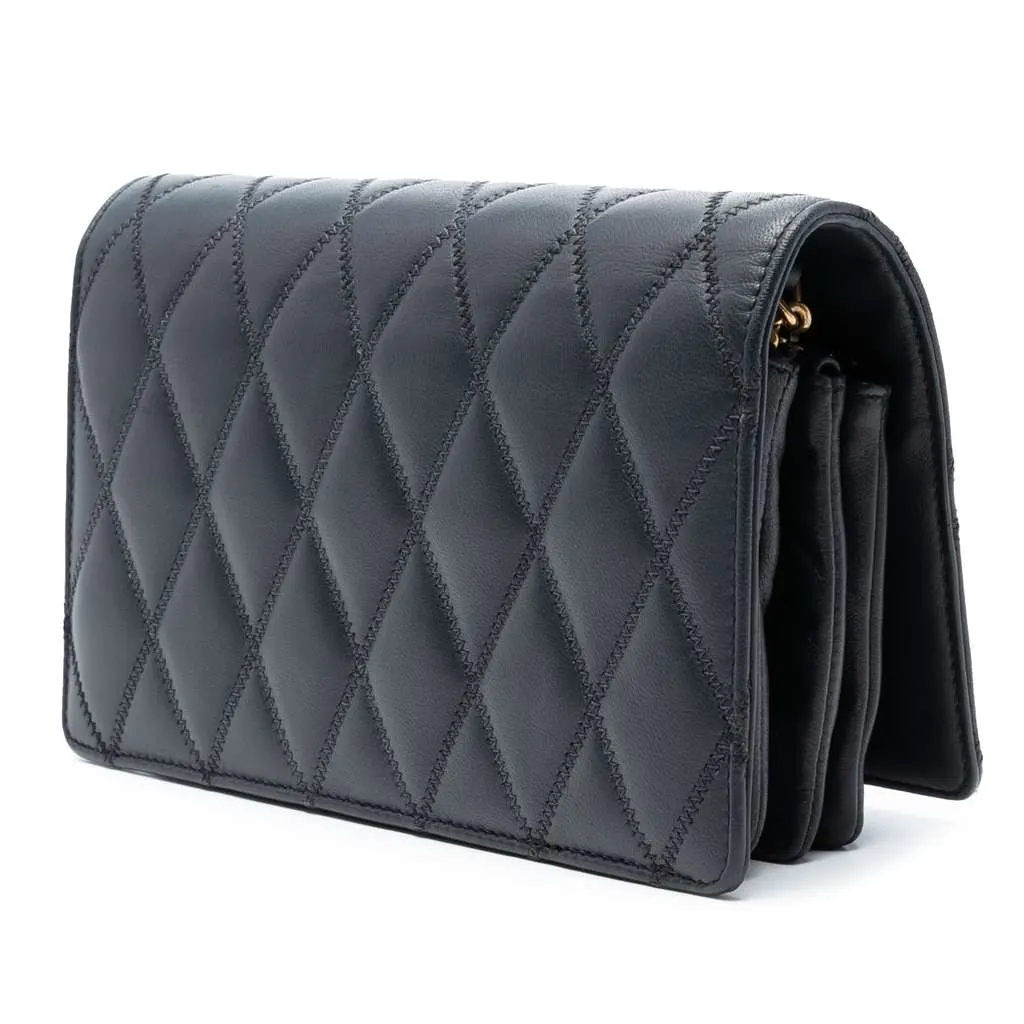 Saint Laurent Diamond Quilted Lambskin Angie Chain Bag Black Leather Very good - Back View