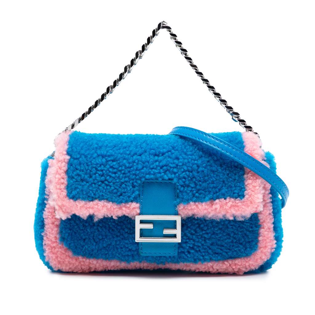 Fendi Micro Bicolor Shearling Baguette Satchel