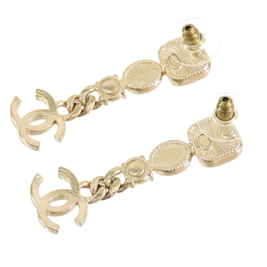Chanel CC Gold Plated Faux Pearl and Rhinestone Drop Earrings - 2
