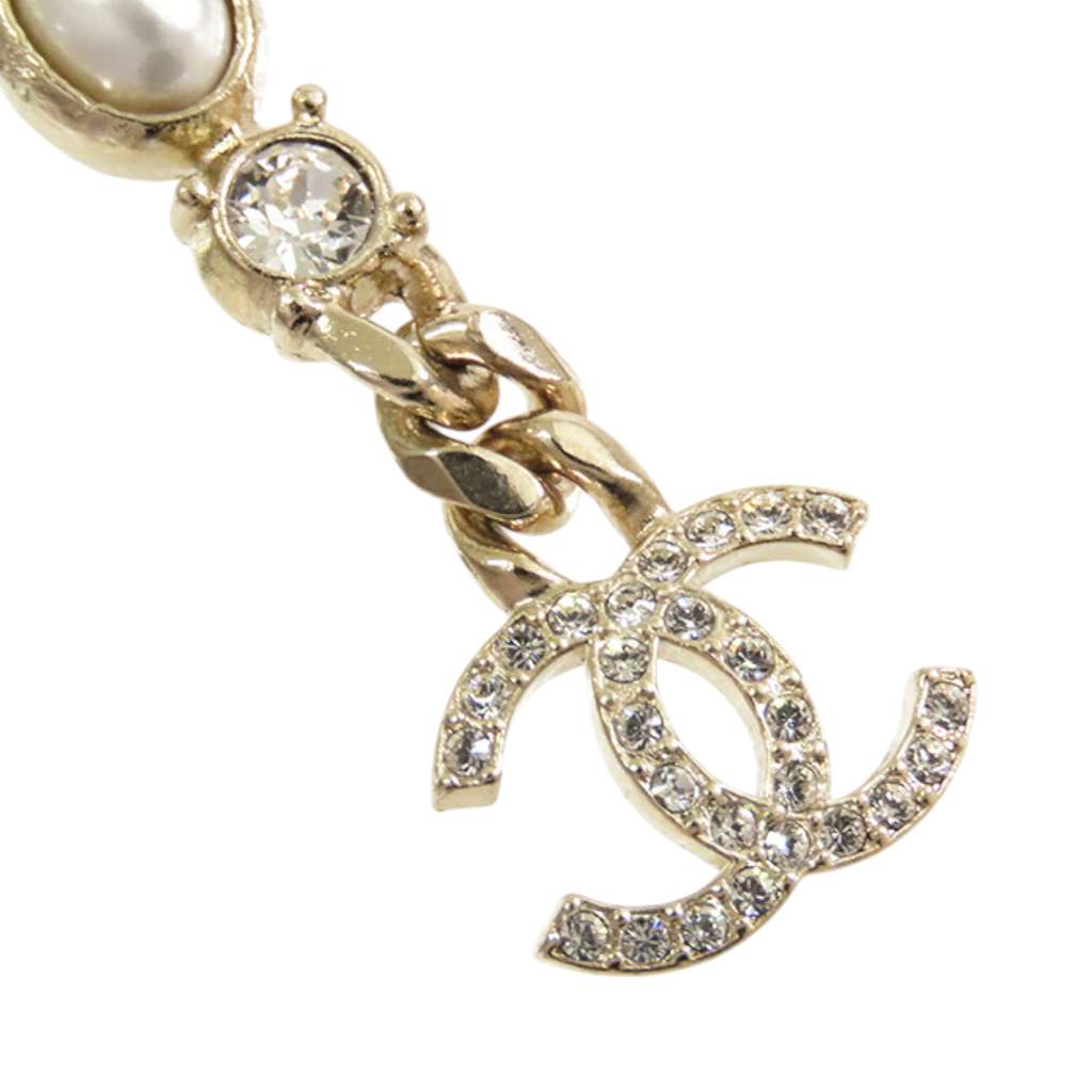 Chanel CC Gold Plated Faux Pearl and Rhinestone Drop Earrings - 4