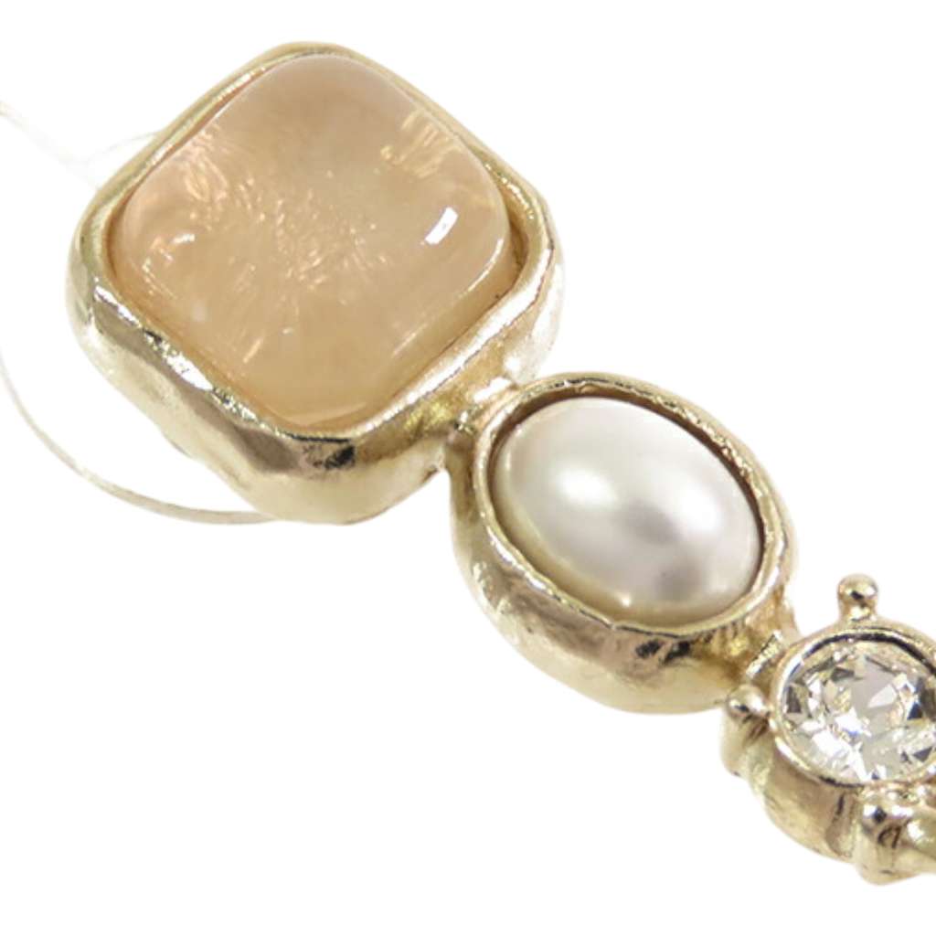 Chanel CC Gold Plated Faux Pearl and Rhinestone Drop Earrings - 5