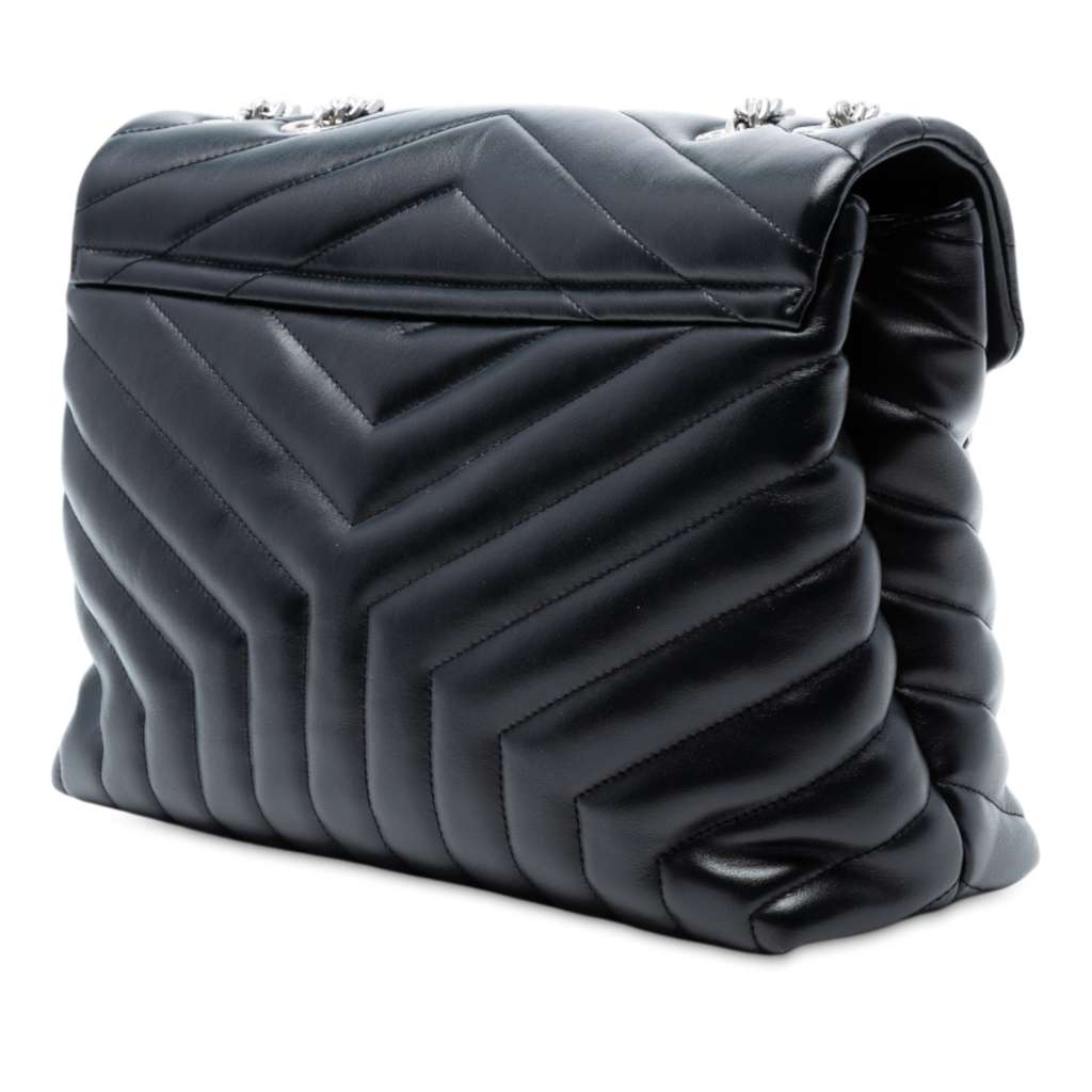 Saint Laurent Medium Chevron Leather Monogram LouLou Shoulder Bag - 2