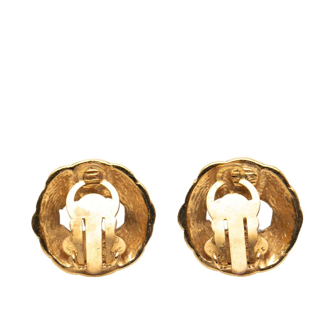Chanel Gold Plated CC Round Clip On Earrings - 2