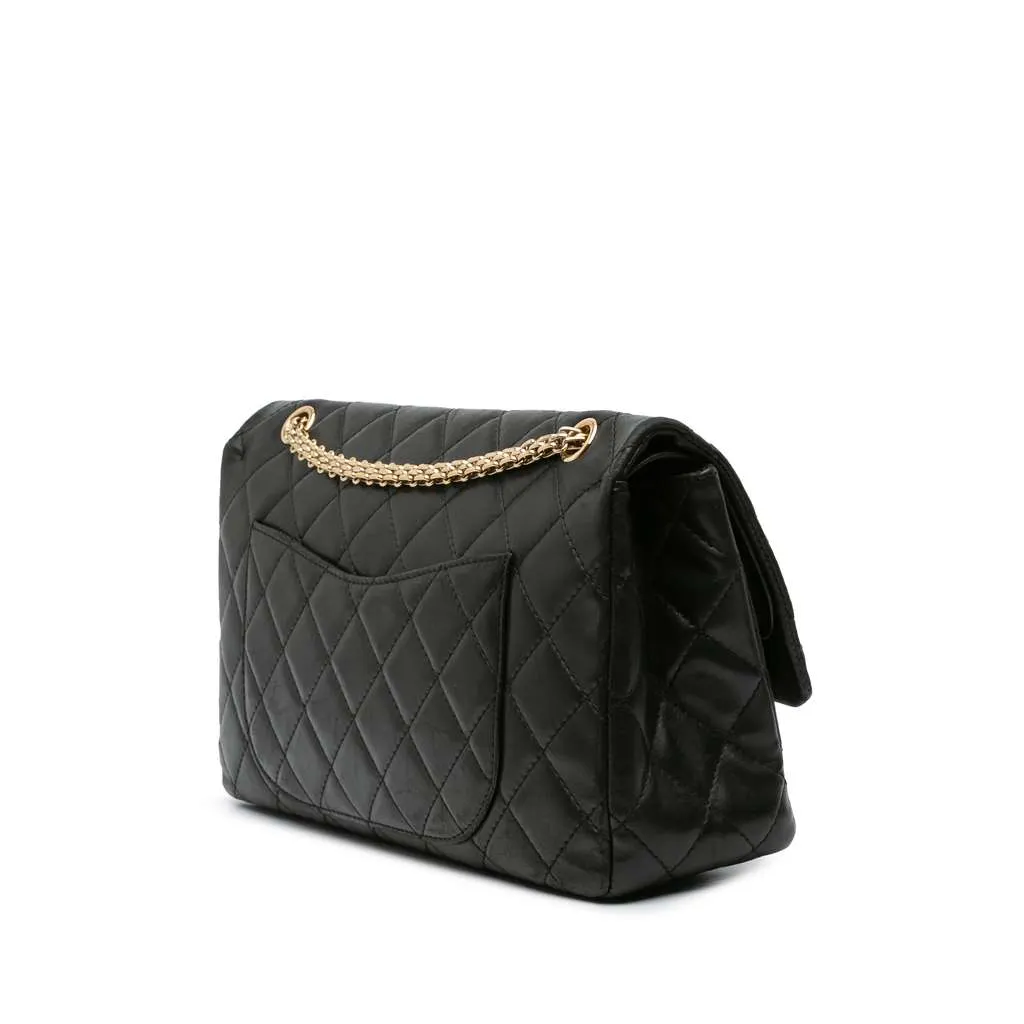Chanel Paris-Shanghai Reissue 2.55 Quilted Lambskin Double Flap 227 Black Leather Fair - Back View