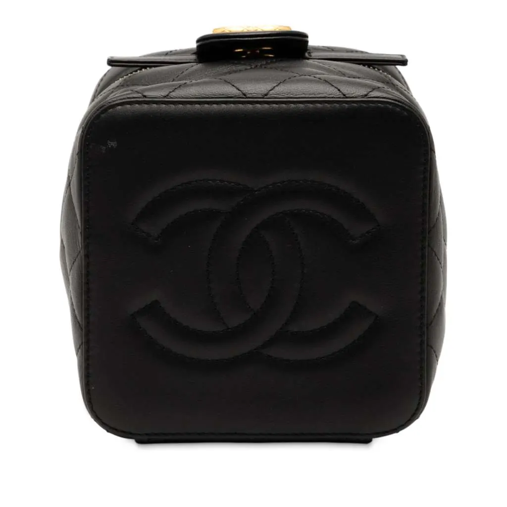 Chanel CC Quilted Calfskin Chain Top Handle Vanity Case on Strap Black Leather Very good - Inside View