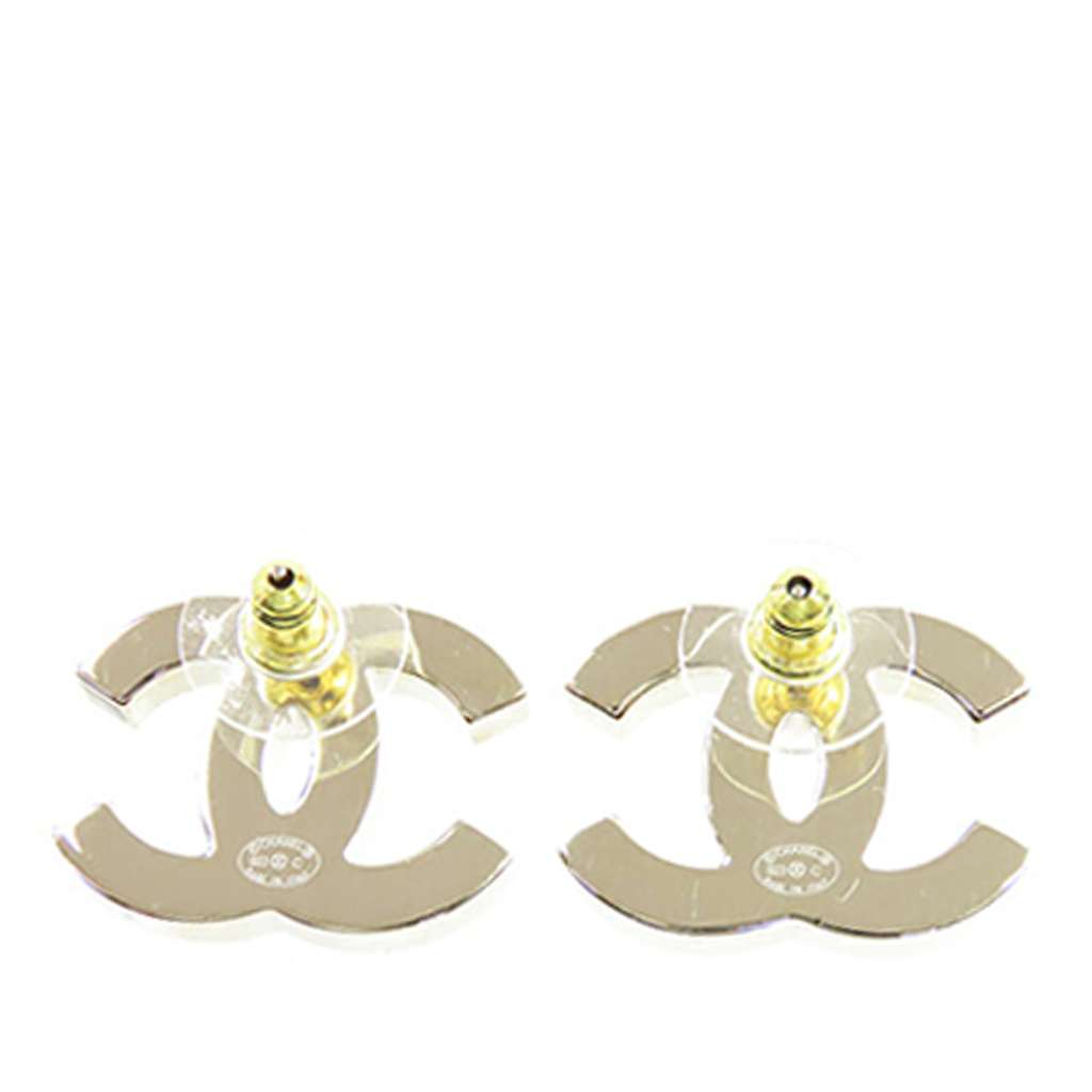 Chanel CC Enamel and Gold Plated Push Back Earrings - 2