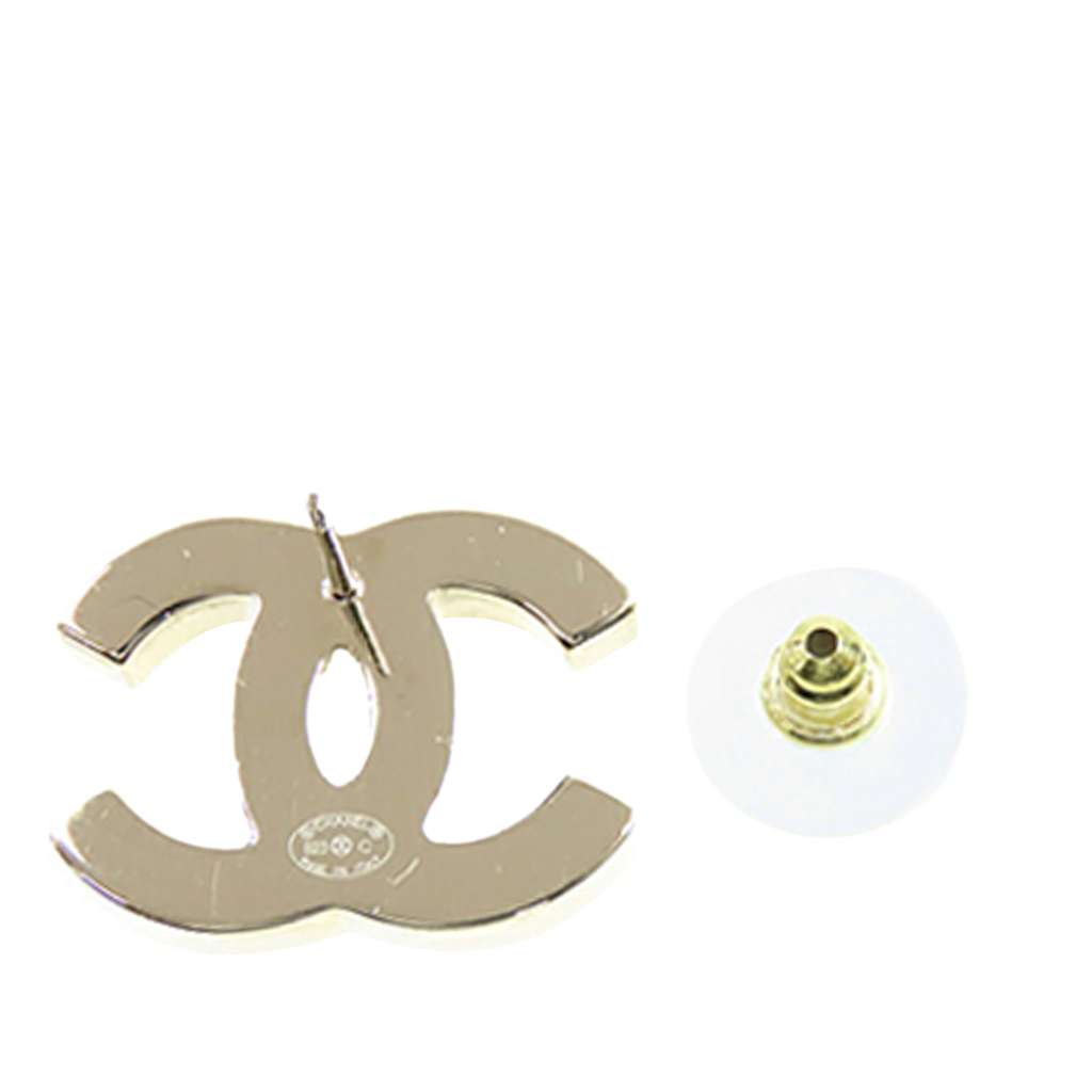 Chanel CC Enamel and Gold Plated Push Back Earrings - 4