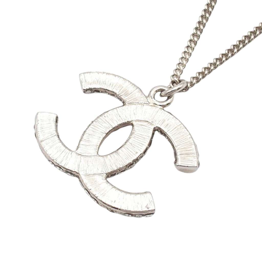 Chanel Silver Plated Crystal CC Logo Pendant Necklace - 2