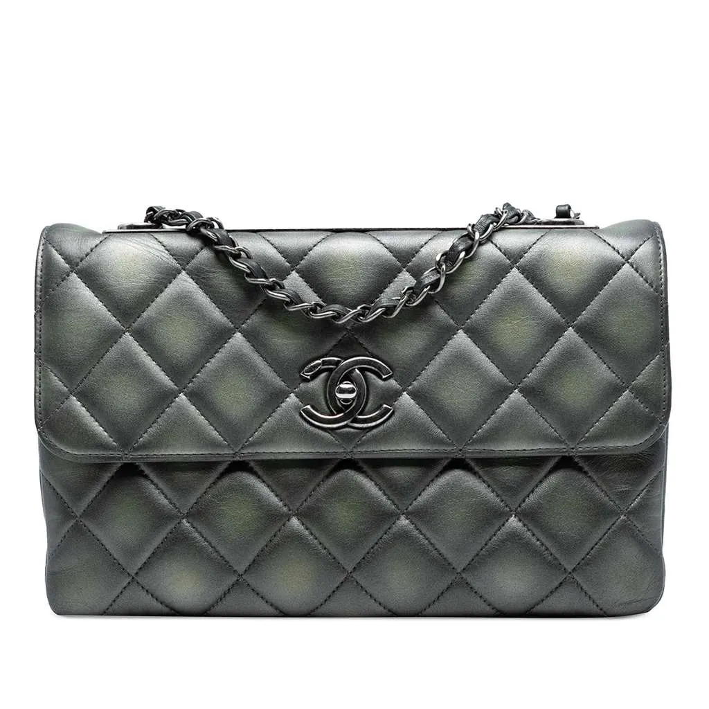 Chanel Quilted Metallic Lambskin Trendy CC Flap Grey Leather Good - Front View