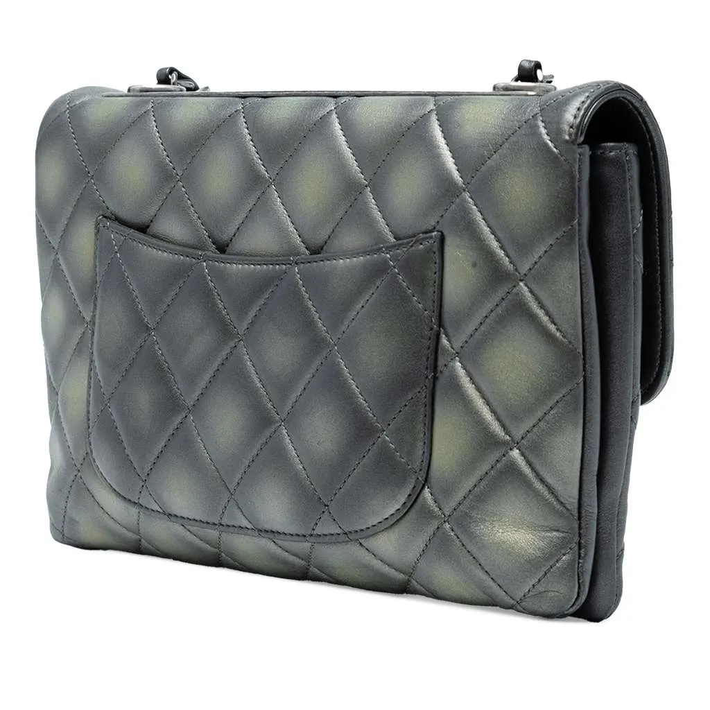 Chanel Quilted Metallic Lambskin Trendy CC Flap Grey Leather Good - Back View