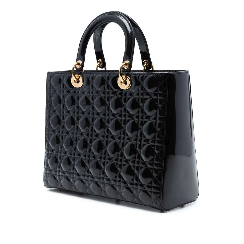 Dior Large Patent Cannage Lady Dior Black Leather Good - Back View