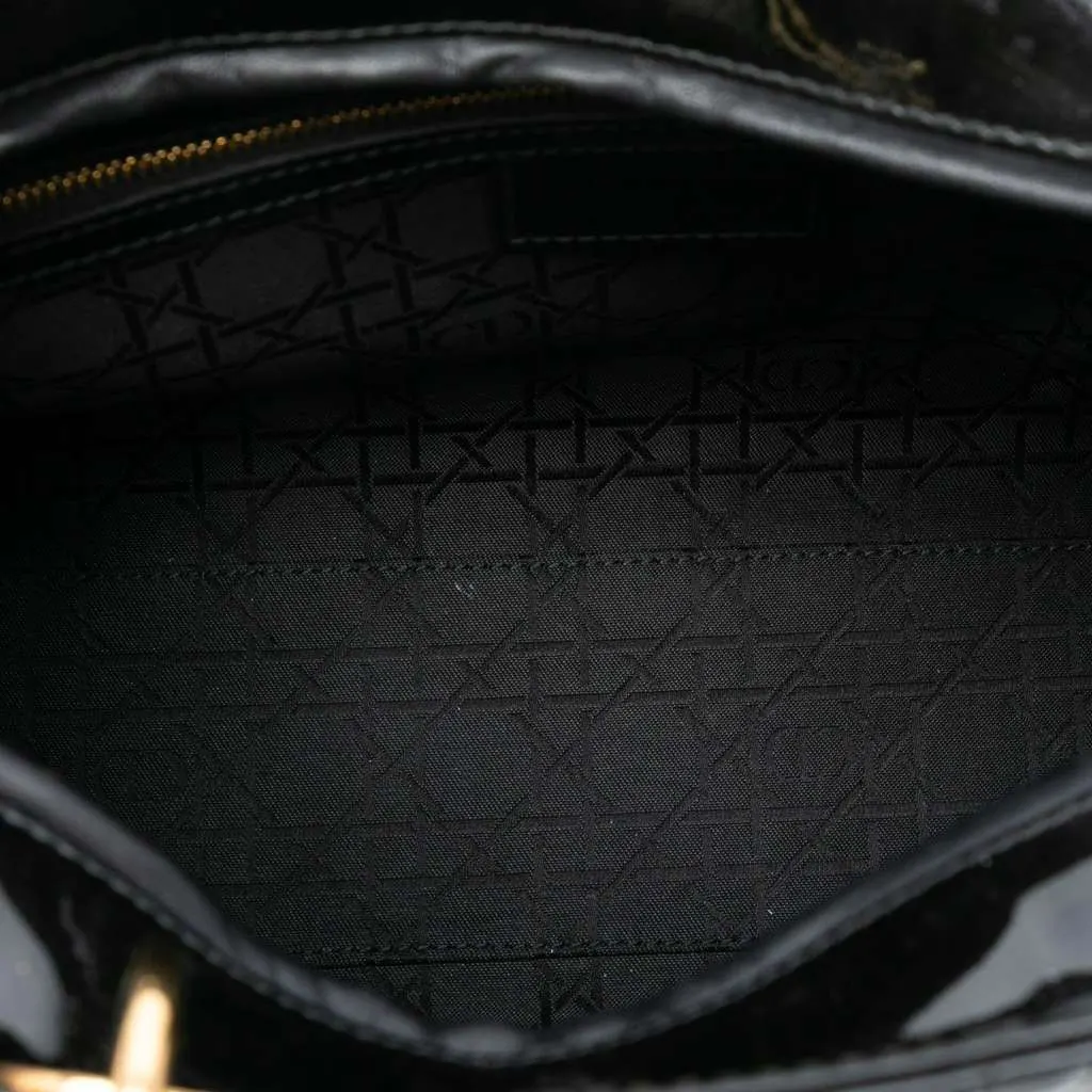 Dior Large Patent Cannage Lady Dior Black Leather Good - Model View