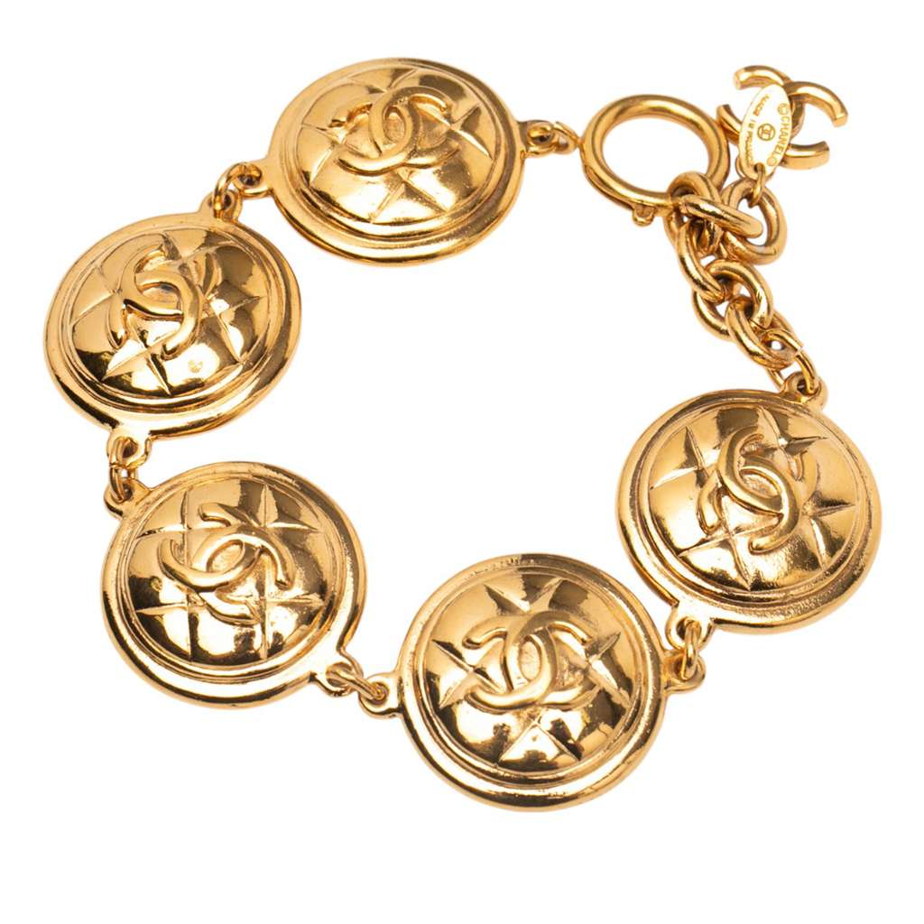 Chanel CC Gold Plated Quilted Medallion Bracelet - 2