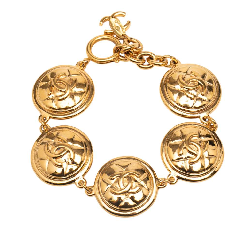 Chanel CC Gold Plated Quilted Medallion Bracelet - 3