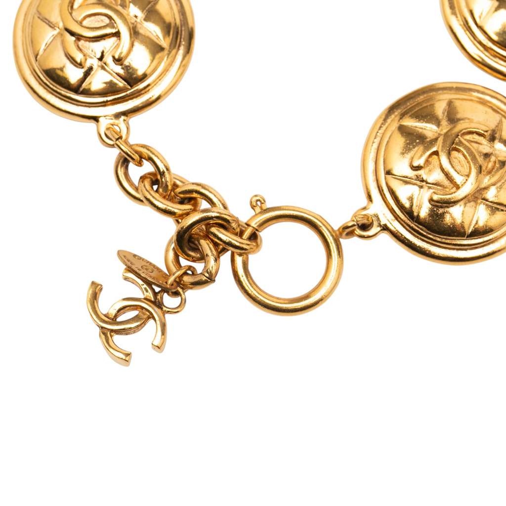 Chanel CC Gold Plated Quilted Medallion Bracelet - 4