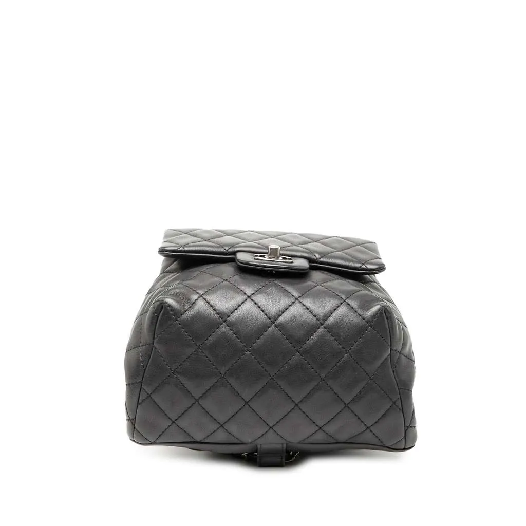 Chanel Small CC Calfskin Drawstring Flap Backpack Black Leather Good - Inside View