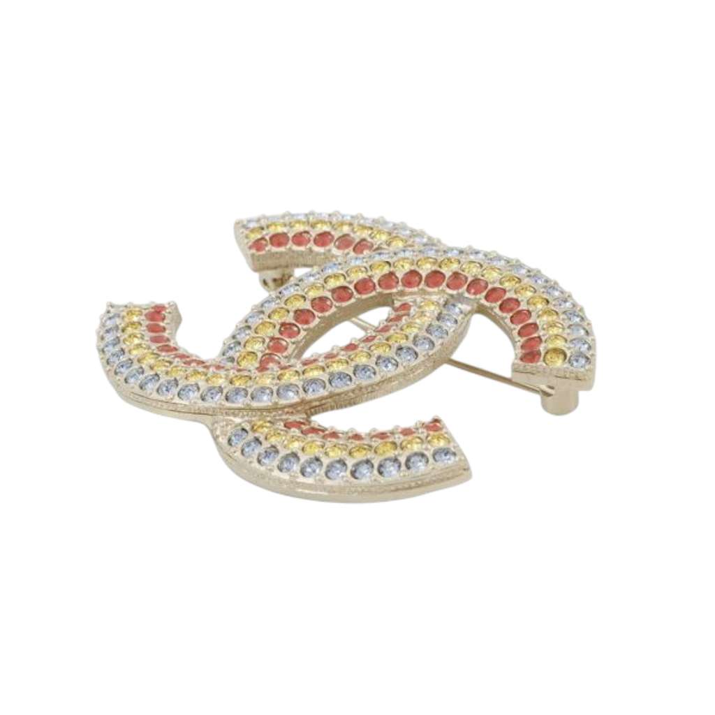 Chanel Gold Plated CC Rhinestone Rainbow Brooch - 2