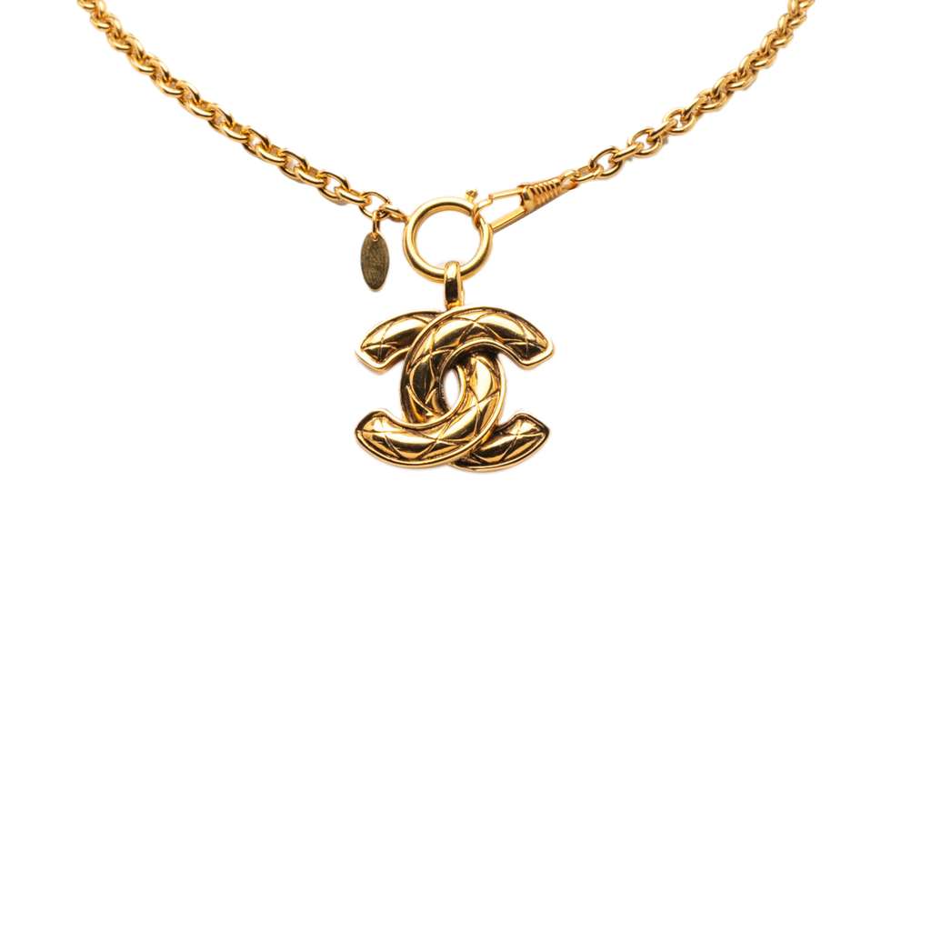 Chanel Gold Plated Quilted CC Pendant Necklace - 2