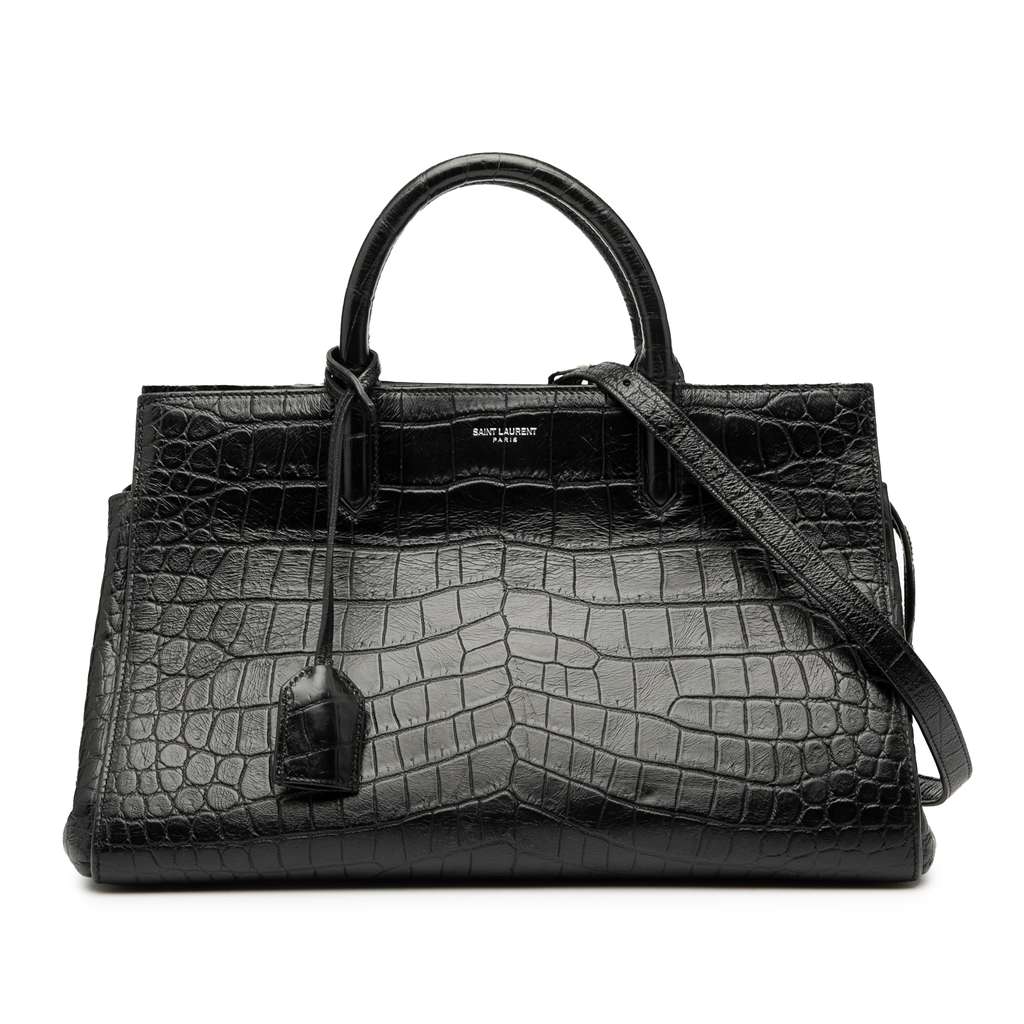 Saint Laurent Small Croc Embossed Calfskin Cabas Rive Gauche Satchel