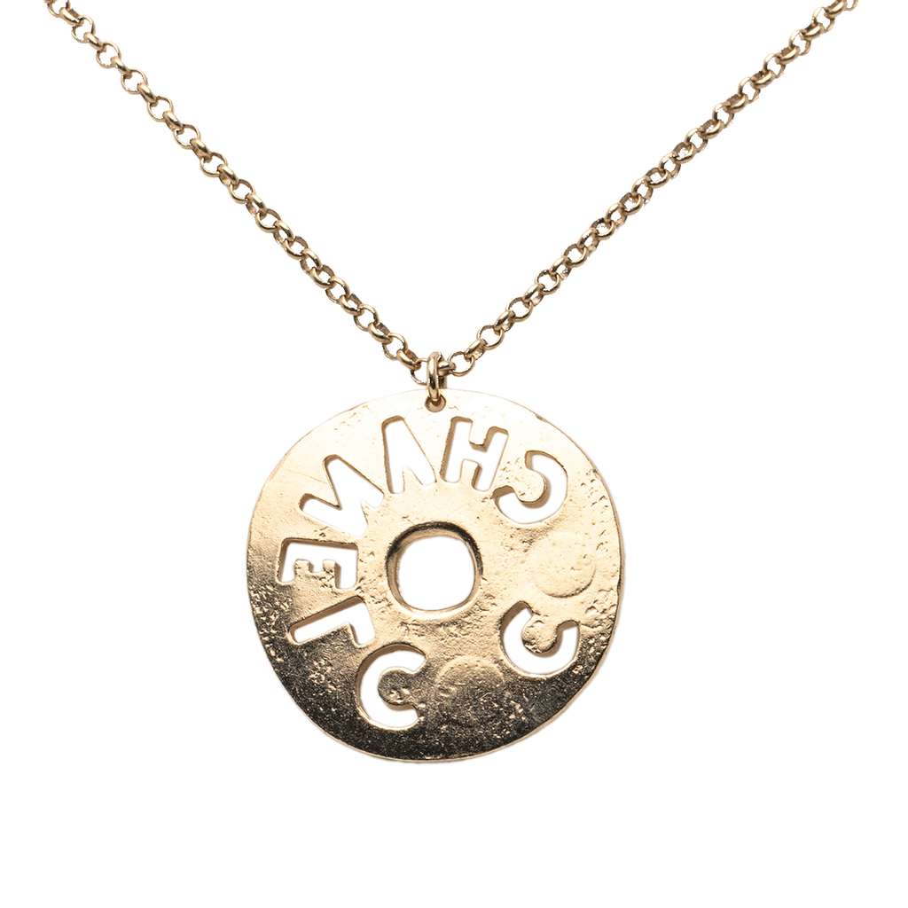 Chanel Gold Plated Faux Pearl and Rhinestone Logo Pendant Necklace - 2