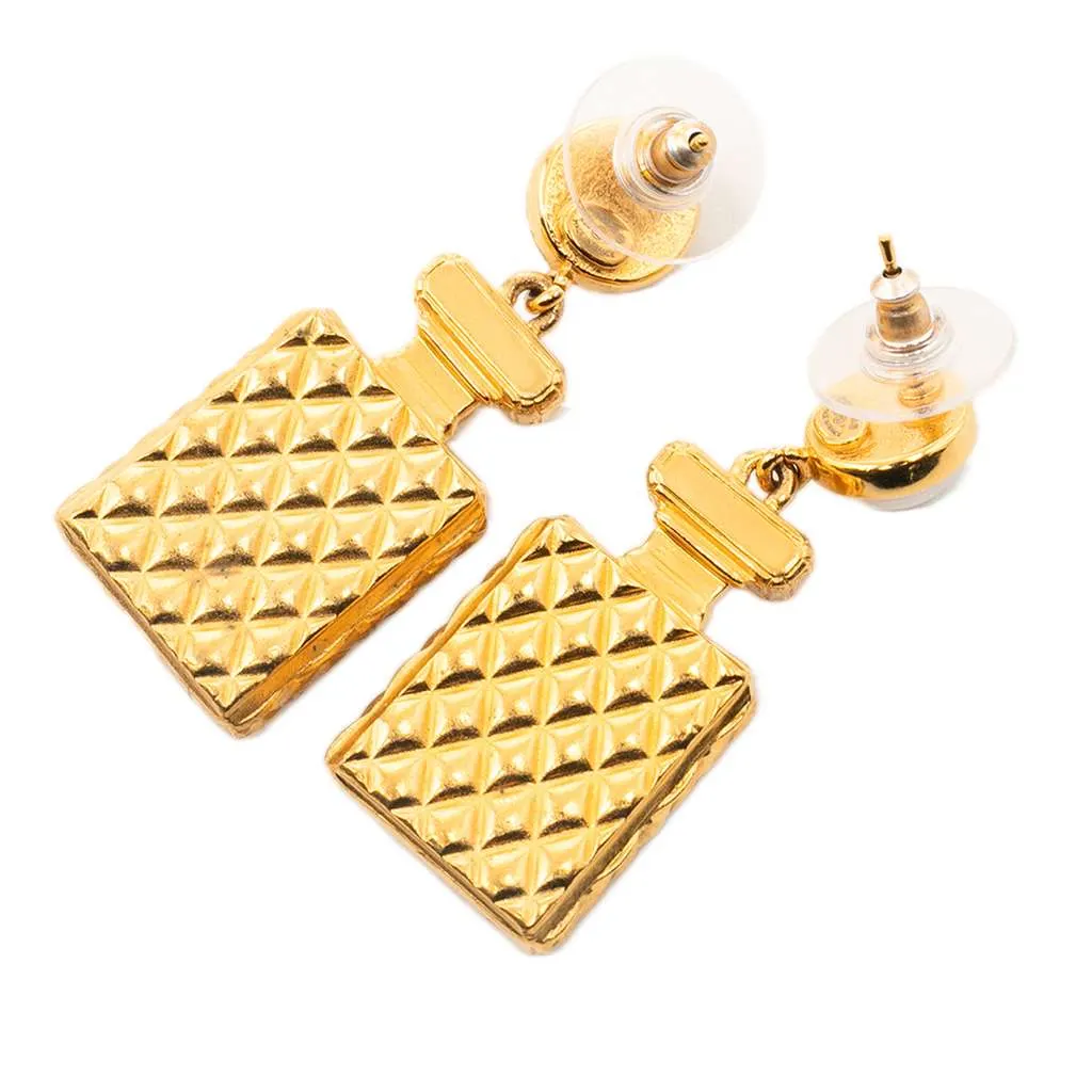 Chanel Gold Plated Faux Pearl and Strass CC Perfume Bottle Drop Earrings Gold Metal Good - Back View