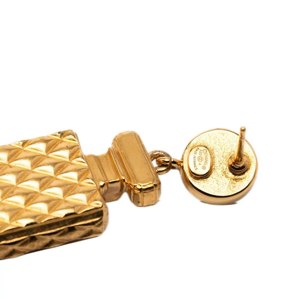 Chanel Gold Plated Faux Pearl and Strass CC Perfume Bottle Drop Earrings Gold Metal Good - Inside View