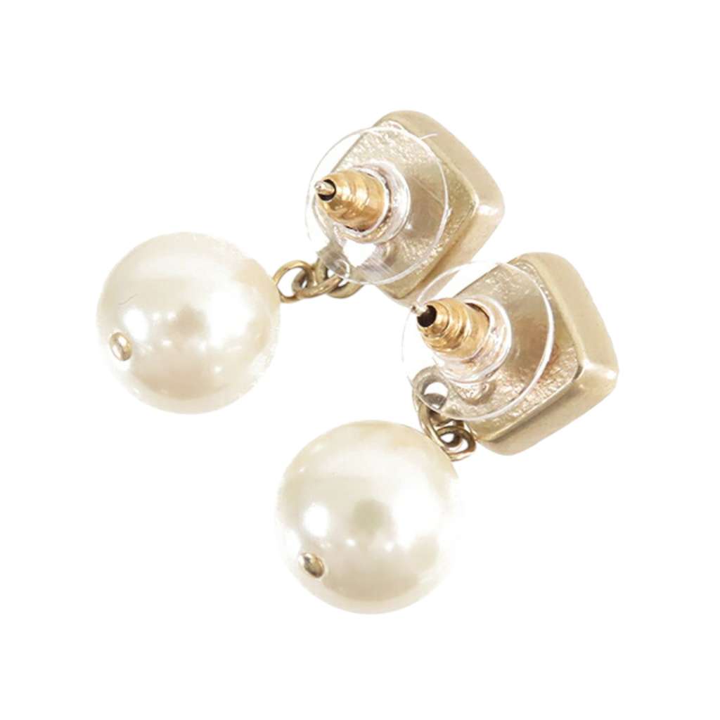 Chanel Gold Plated Enamel Faux Pearl Drop Earrings - 2