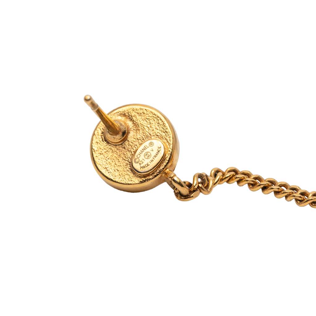 Chanel CC Gold Plated Faux Pearl and Rhinestones Perfume Bottle Chain Drop Earrings - 3