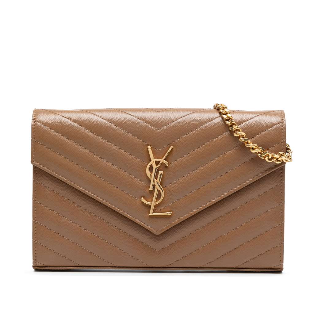 Saint Laurent Grain De Poudre Matelasse Chevron Monogram Chain Wallet