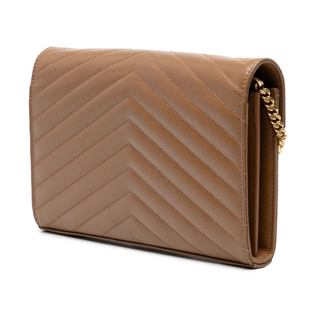 Saint Laurent Grain De Poudre Matelasse Chevron Monogram Chain Wallet - 2