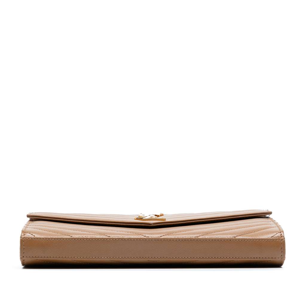 Saint Laurent Grain De Poudre Matelasse Chevron Monogram Chain Wallet - 3