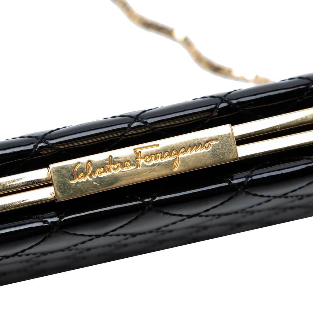 Salvatore Ferragamo Quilted Patent Clutch with Chain - 5