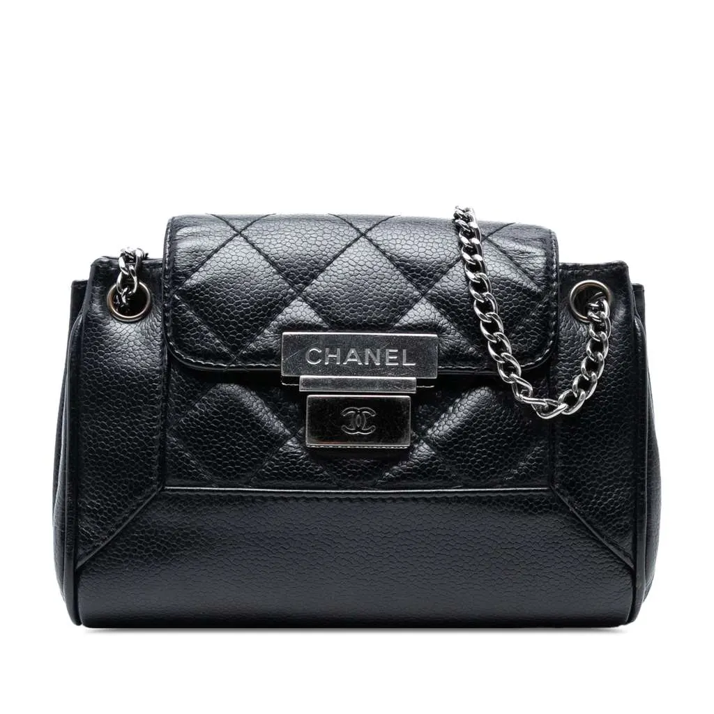 Chanel Mini Quilted Caviar Accordion Flap Black Leather Very good - Front View