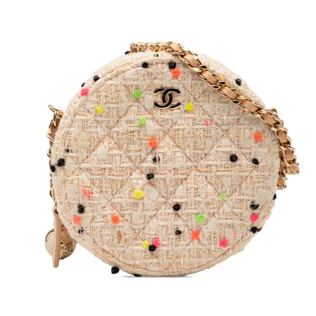 Chanel CC Quilted Tweed Round Crossbody