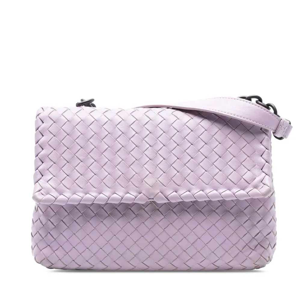 Bottega Veneta Small Nappa Intrecciato Olimpia Shoulder Bag Purple Leather Very good - Front View