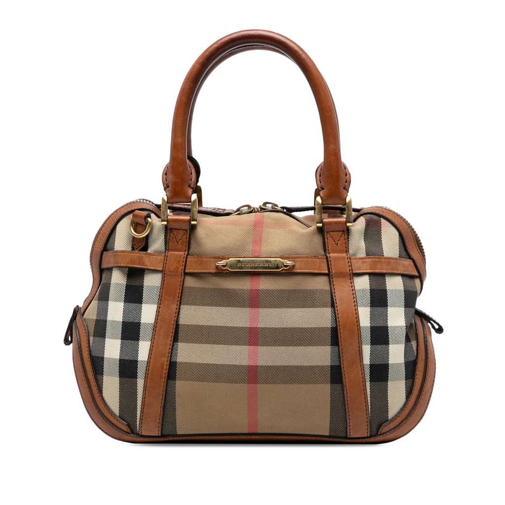 Burberry Small Leather Trimmed House Check Canvas Bridle Orchard Satchel