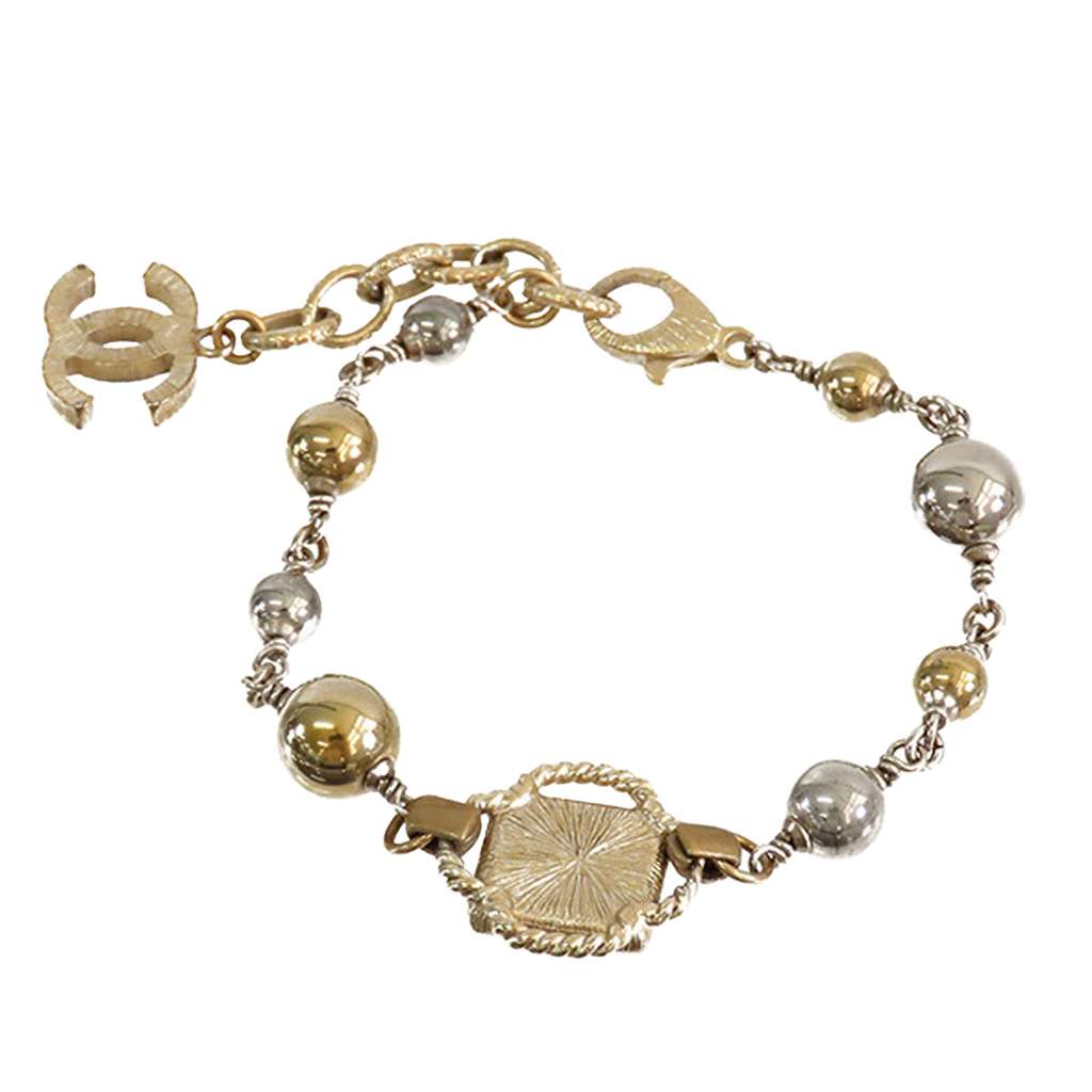 Chanel CC Gold and Palladium Plated Station Bracelet - 2