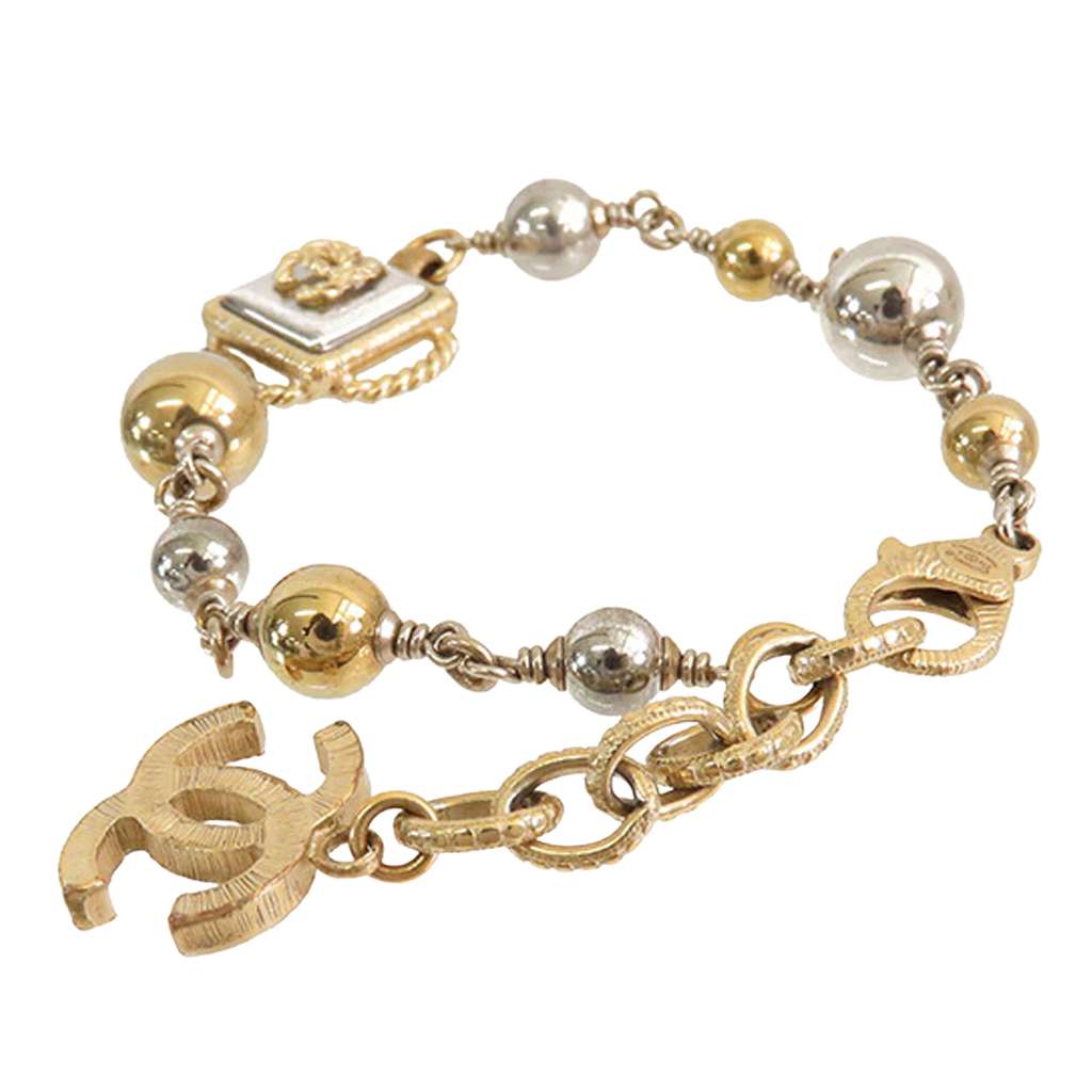 Chanel CC Gold and Palladium Plated Station Bracelet - 3