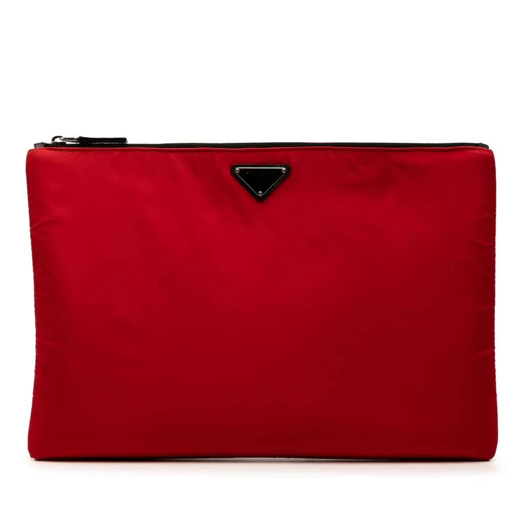 Prada Tessuto Soft Zip Clutch Red Very good - Front View
