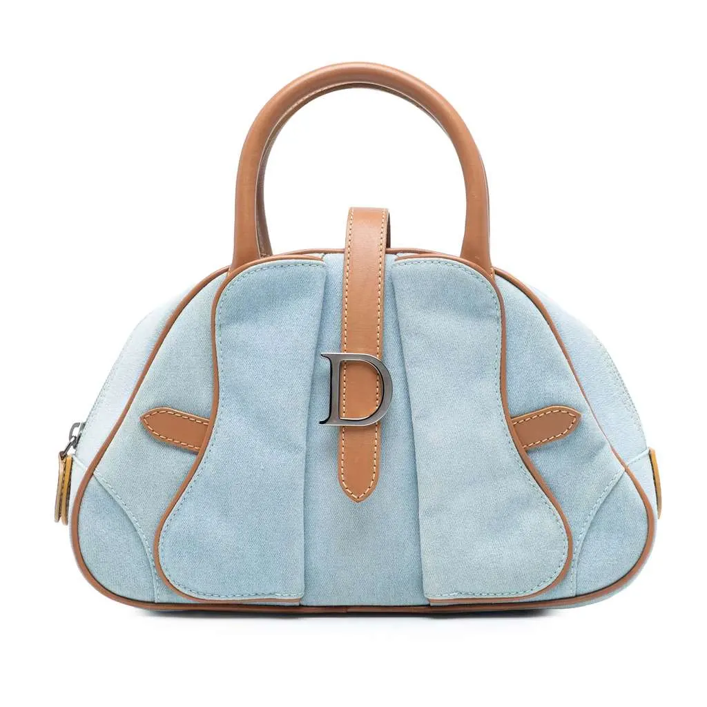 Dior Mini Denim Double Saddle Bowler Bag Blue Denim Very good - Front View