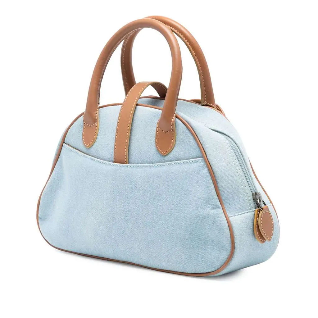 Dior Mini Denim Double Saddle Bowler Bag Blue Denim Very good - Back View