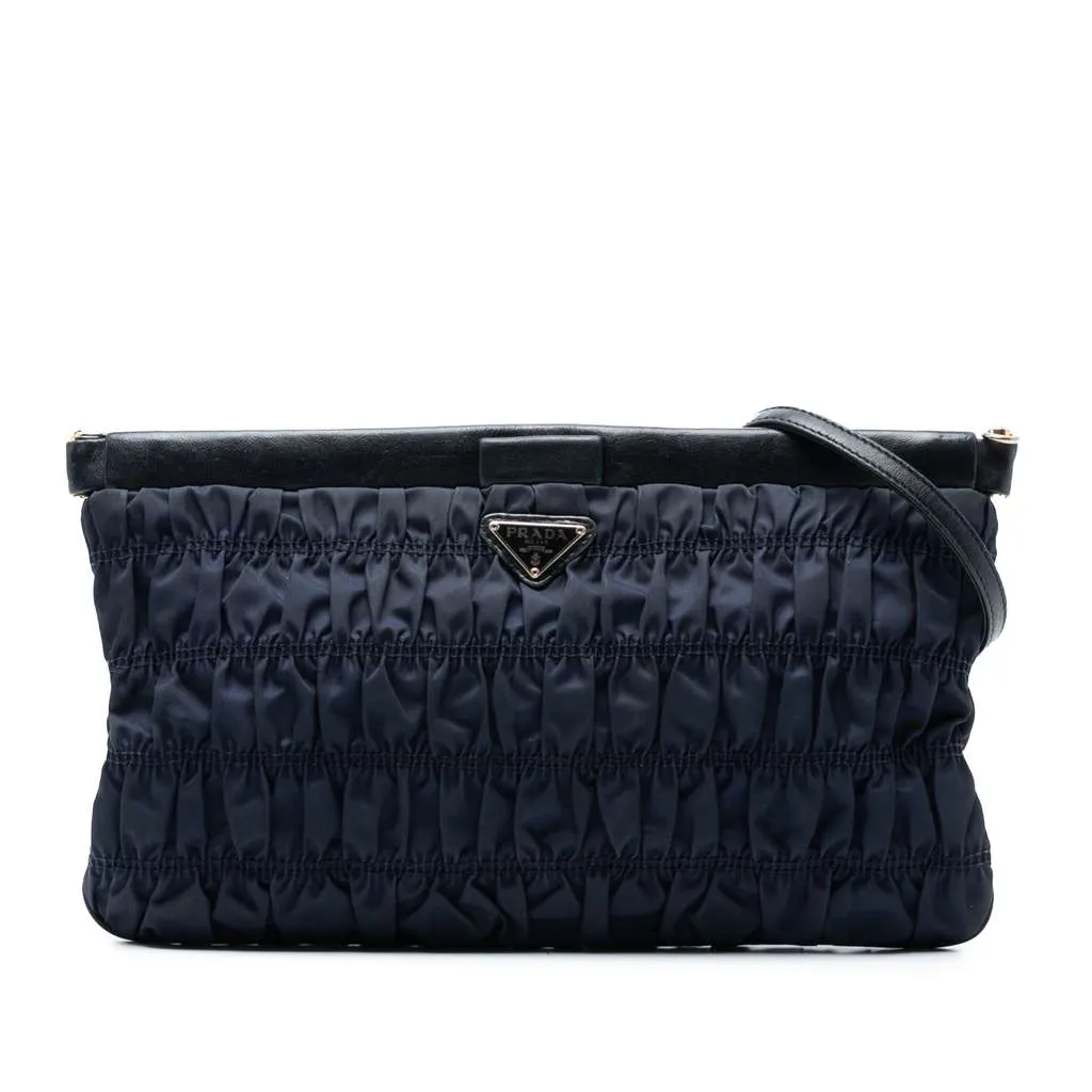 Prada Tessuto Gaufre Crossbody Blue Good - Front View