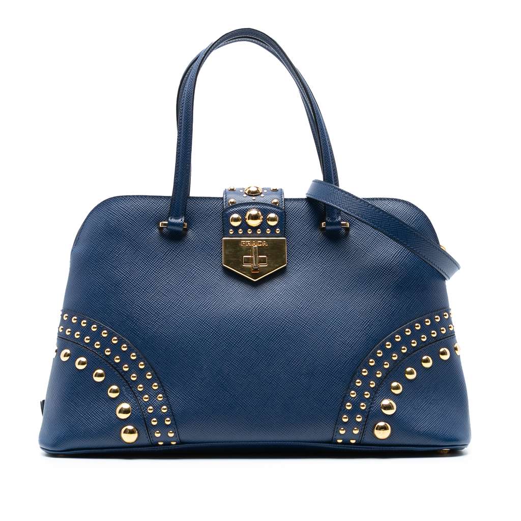 Prada Studded Saffiano Cuir Promenade Satchel