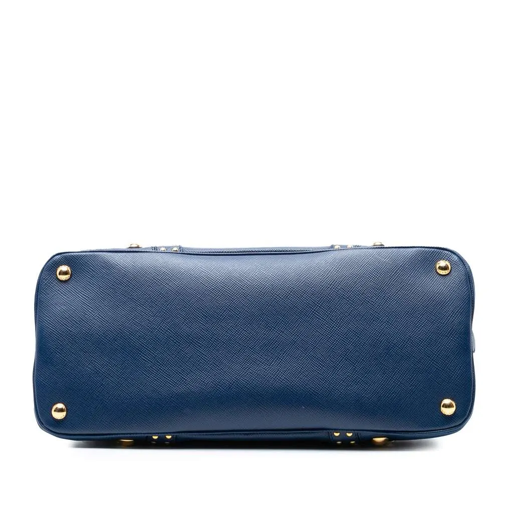Prada Studded Saffiano Cuir Promenade Satchel Blue Leather Good - Inside View